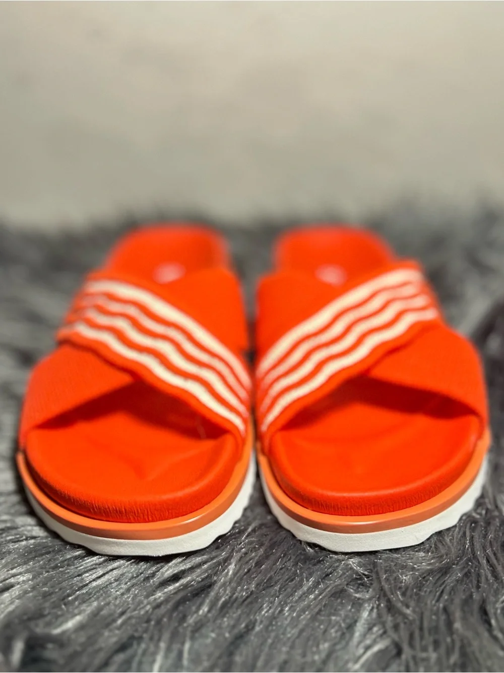 Vivaia Orange Knit Criss Cross Striped Strap Slide Sandals Size 6 - Picture 5 of 10